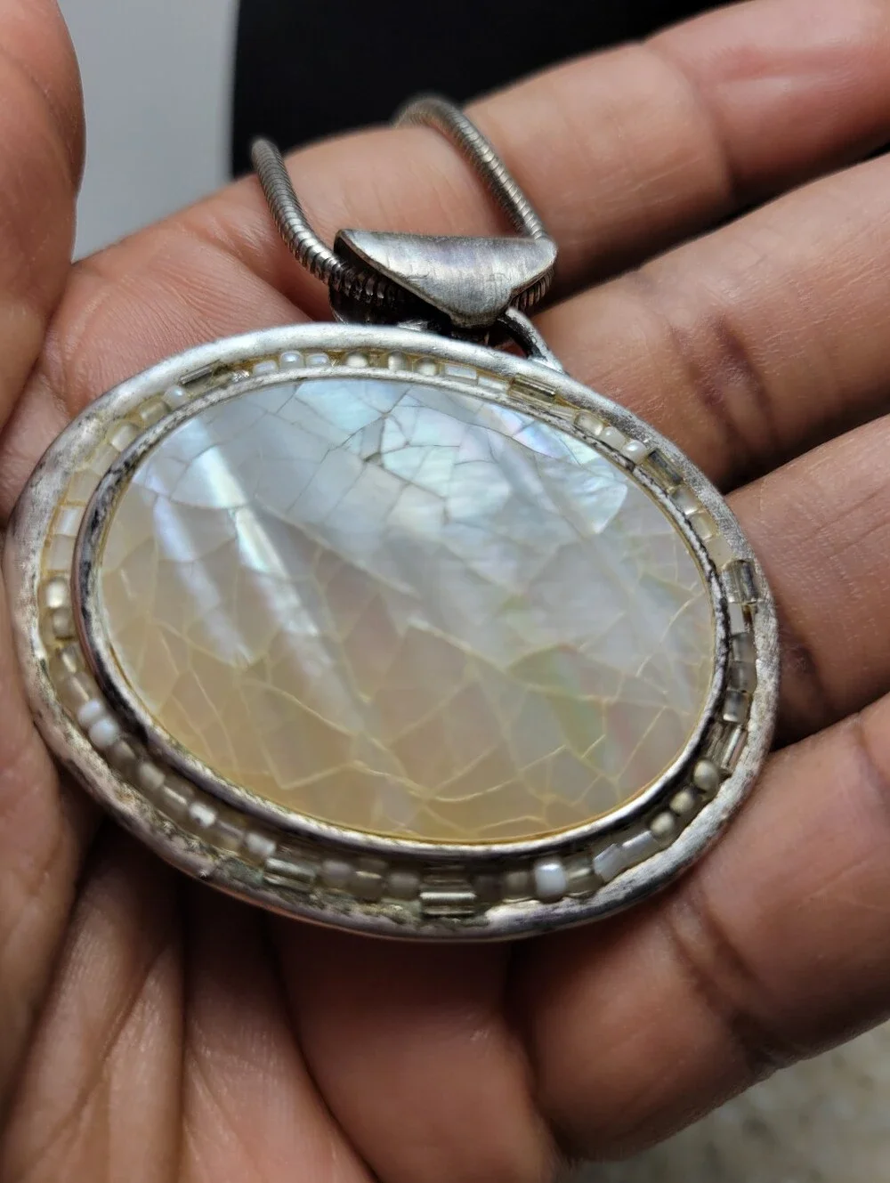 Chico's Signed Mother of Pearl Pendant Necklace